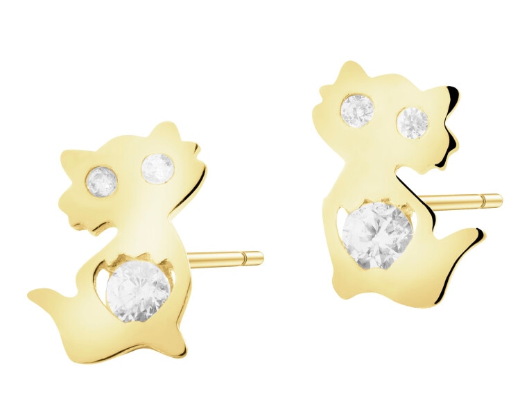 Złote kolczyki z cyrkoniami - koty