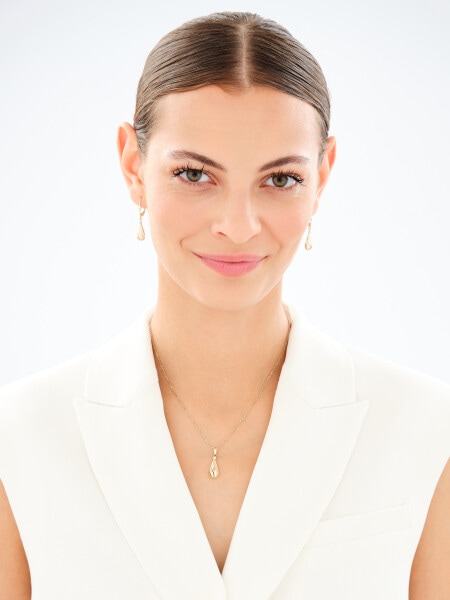 Złote kolczyki i zawieszka z cyrkoniami - komplet - łezki