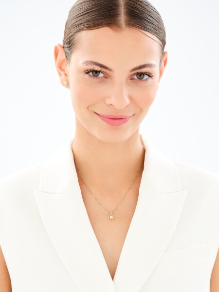 Złote kolczyki i zawieszka z cyrkoniami - komplet - kwiaty