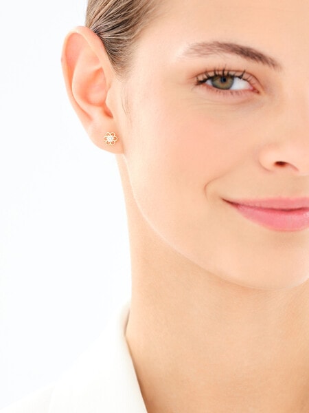 Złote kolczyki i zawieszka z cyrkoniami - komplet - kwiaty