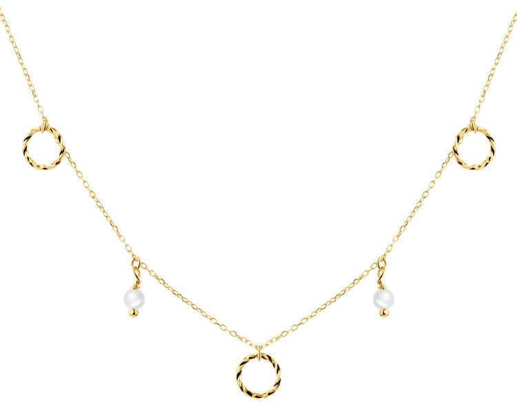 Złoty naszyjnik z perłami - koła