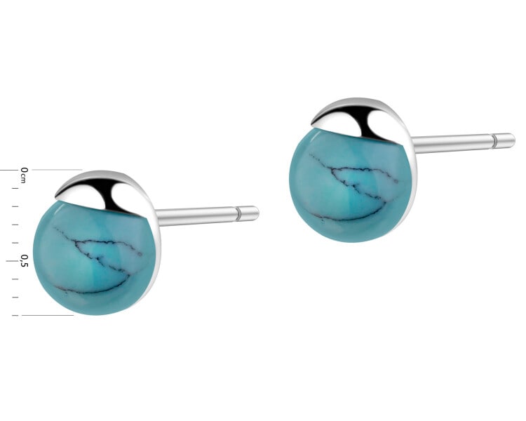 Rhodium Plated Silver Earrings with Synthetic Turquoise