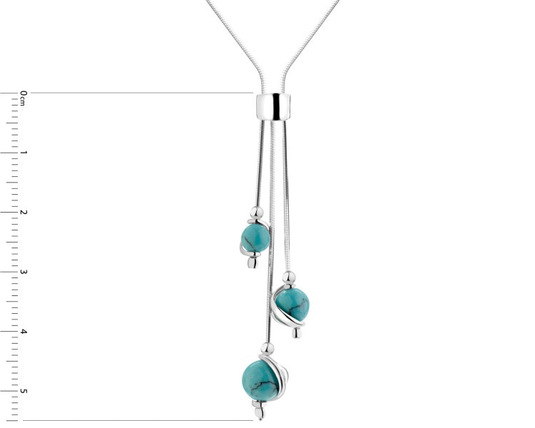 Rhodium Plated Silver Necklace with Synthetic Turquoise
