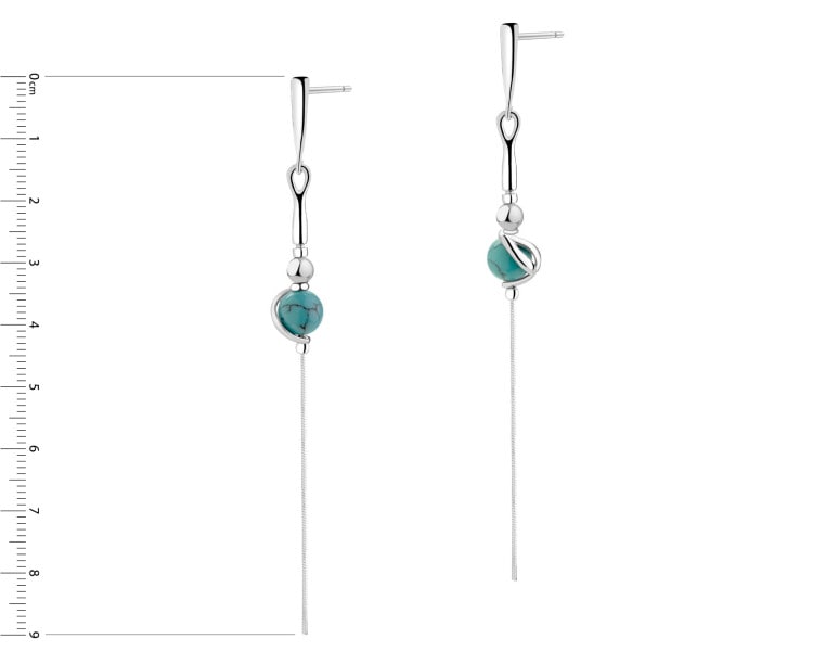 Rhodium Plated Silver Dangling Earring with Synthetic Turquoise