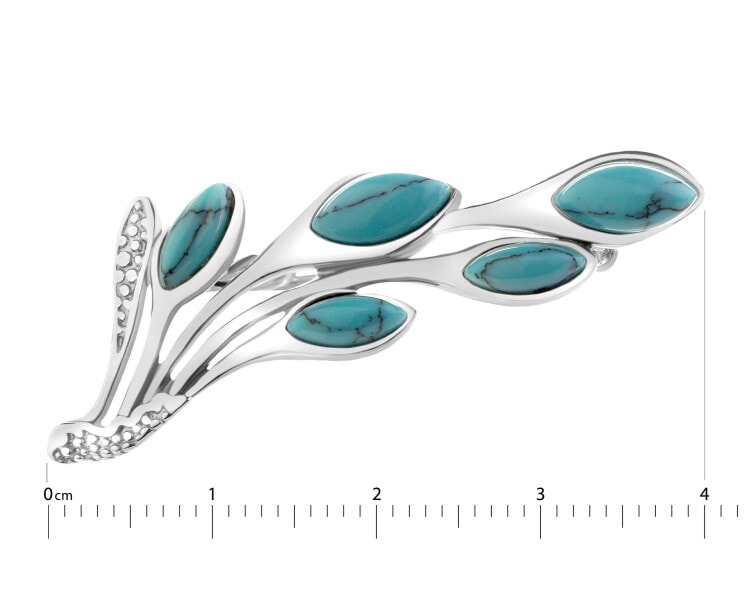 Rhodium Plated Silver Brooch with Synthetic Turquoise