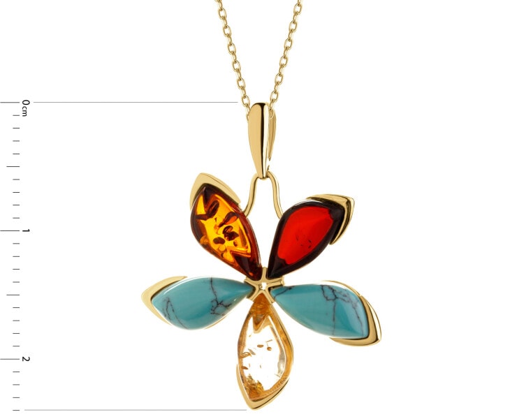 Rhodium Plated Silver Pendant with Amber