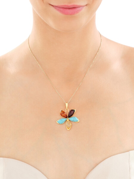 Rhodium Plated Silver Pendant with Amber