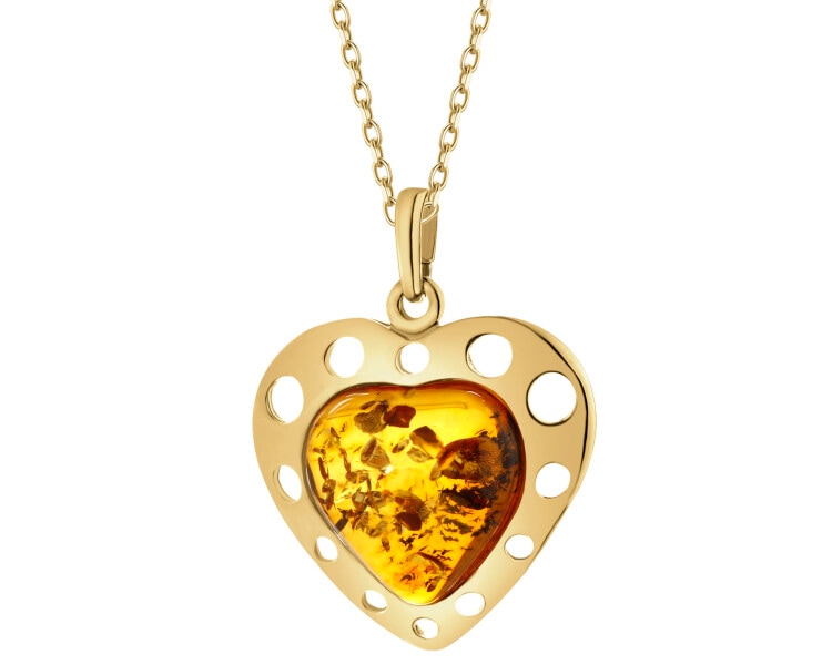 Gold-Plated Silver Pendant with Amber