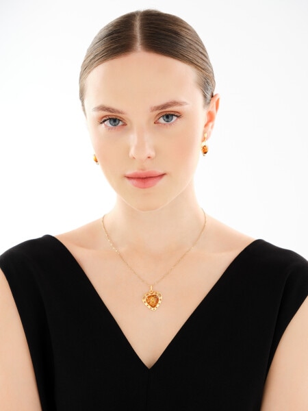 Gold-Plated Silver Pendant with Amber