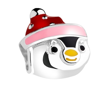 Zawieszka srebrna beads dla dziecka z emalią - pingwin