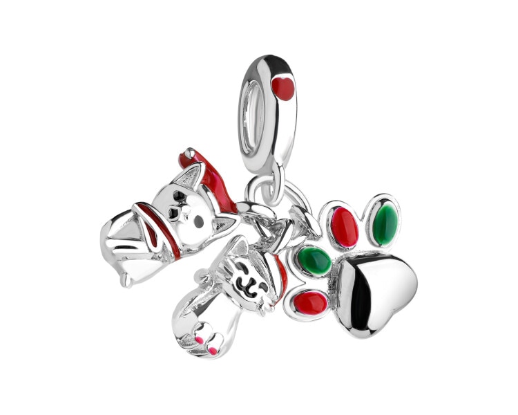Zawieszka srebrna beads dla dziecka z emalią - pies, kot, łapka