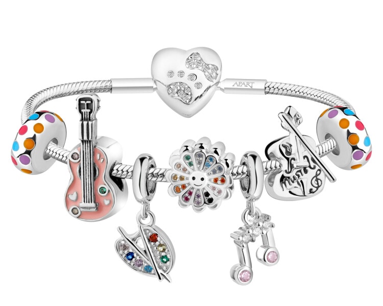 Rhodium Plated Silver Beads For Kids Set with Cubic Zirconia