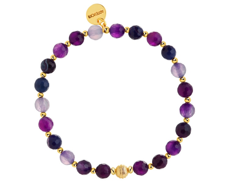 Bransoletka z mosiądzu pozłacana z agatami