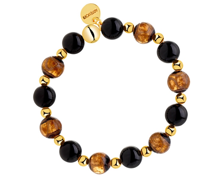 Pozlacený náramek z mosazi s acháty