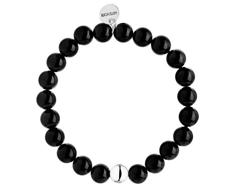 Rhodium-Plated Brass Bracelet with Agate