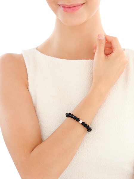 Rhodium-Plated Brass Bracelet with Agate