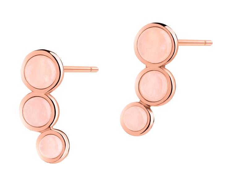 Gold-Plated Brass, Gold-Plated Silver Earrings with Quartz