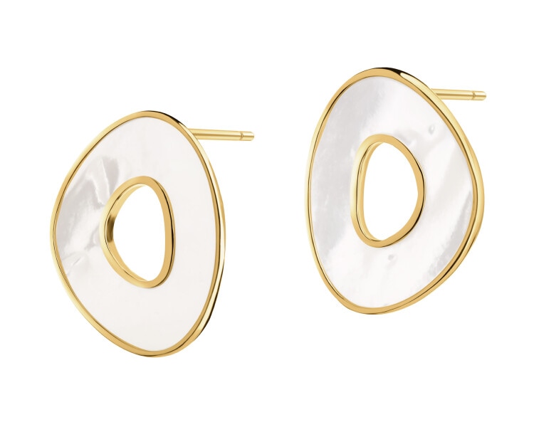 Gold-Plated Brass, Gold-Plated Silver Earrings with Mother Of Pearl