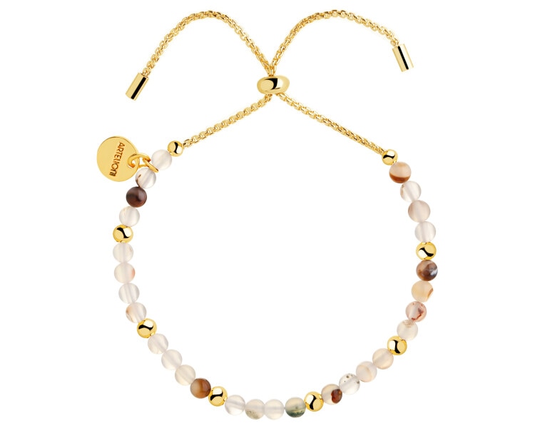 Bransoletka z mosiądzu pozłacana z agatami