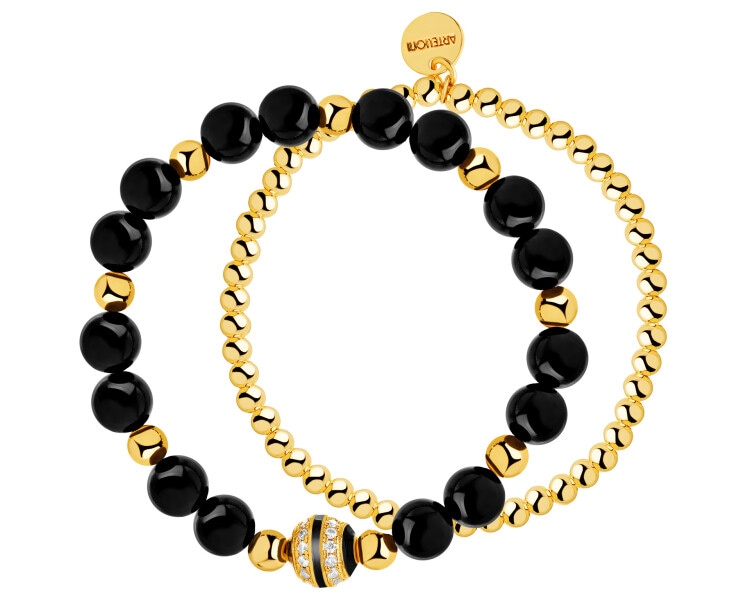 Pozlacený náramek z mosazi s acháty