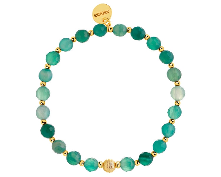 Bransoletka z mosiądzu pozłacana z agatami