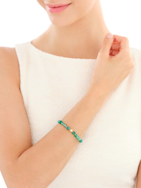 Bransoletka z mosiądzu pozłacana z agatami