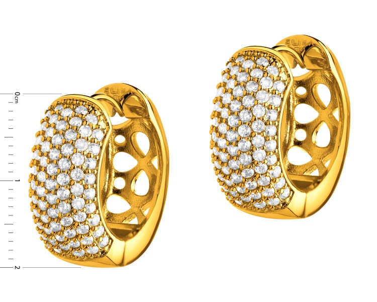 Gold-Plated Brass, Gold-Plated Silver Earrings with Cubic Zirconia