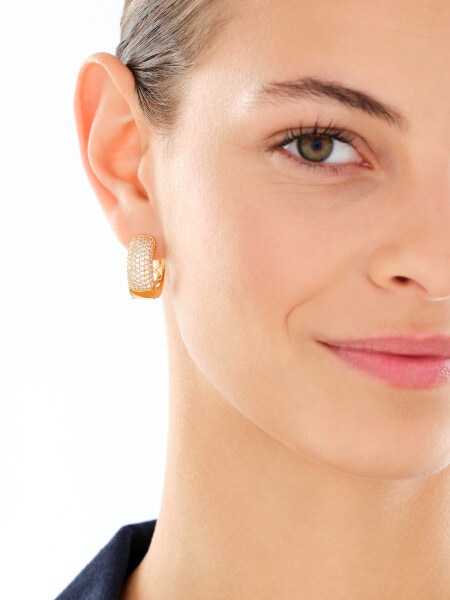 Gold-Plated Brass, Gold-Plated Silver Earrings with Cubic Zirconia