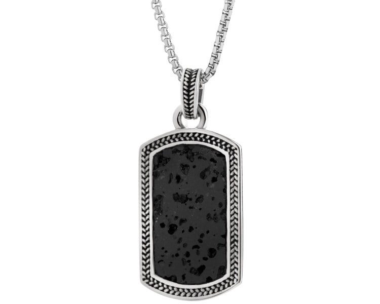 Stainless Steel Necklace with Volcanic Rock