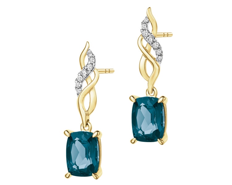 14 K Rhodium-Plated Yellow Gold Dangling Earring - fineness 14 K