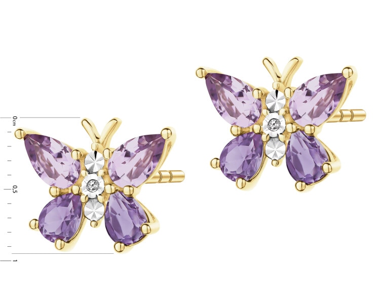 9 K Rhodium-Plated Yellow Gold Earrings - fineness 9 K