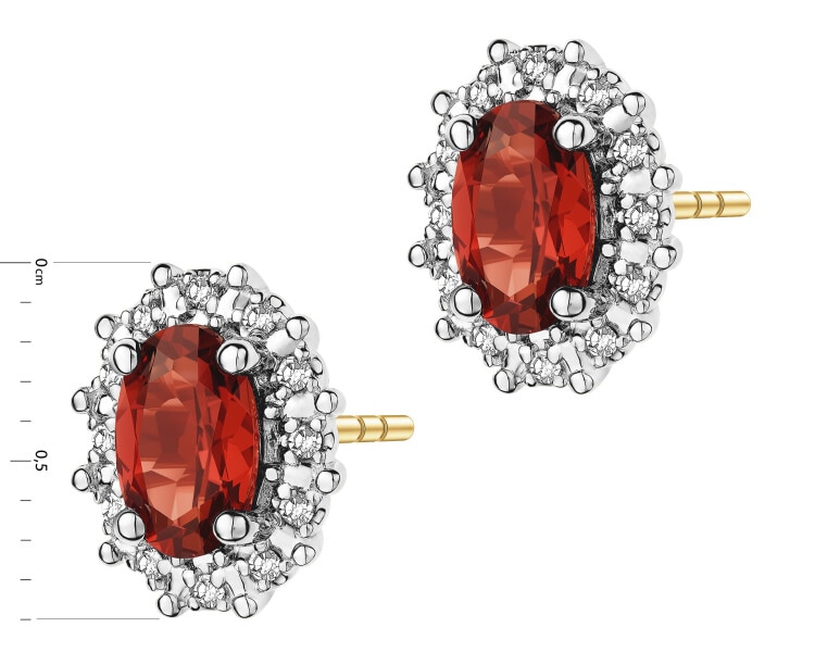 Zlaté náušnice s diamanty a granáty - ryzost 585