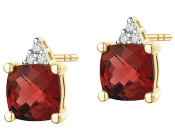 Zlaté náušnice s diamanty a granáty - ryzost 585