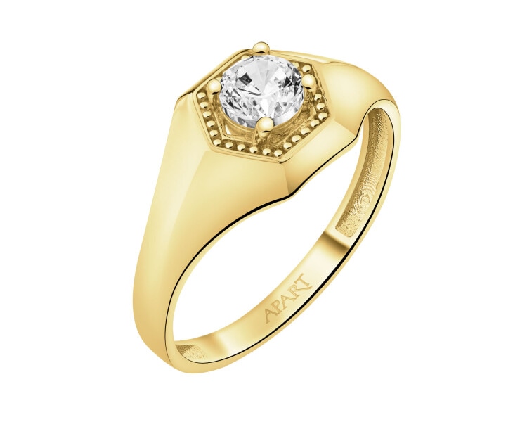Złoty pierścionek z cyrkonią - sygnet