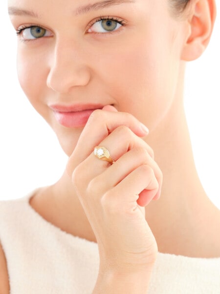 Złoty pierścionek z cyrkonią - sygnet