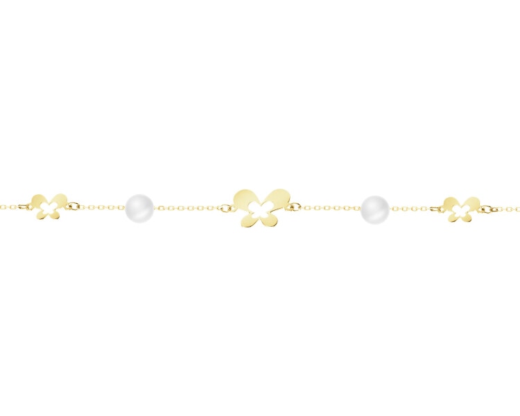 14 K Yellow Gold Bracelet with Pearl