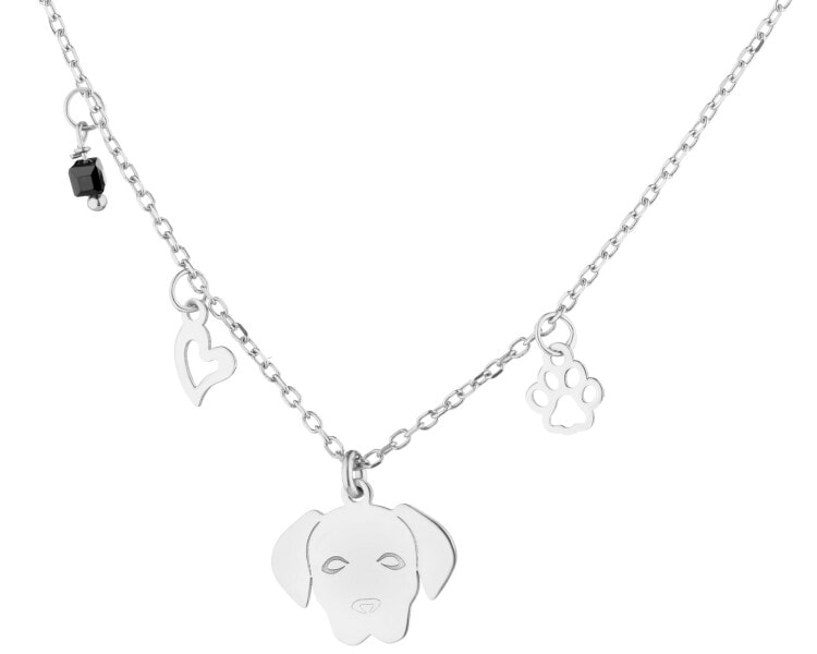 Naszyjnik srebrny z cyrkonią - piesek, łapka, serce