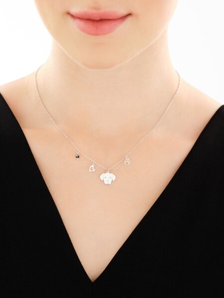 Naszyjnik srebrny z cyrkonią - piesek, łapka, serce
