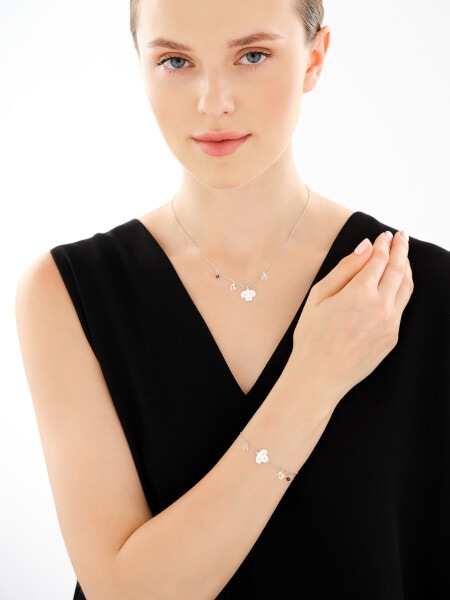 Naszyjnik srebrny z cyrkonią - piesek, łapka, serce