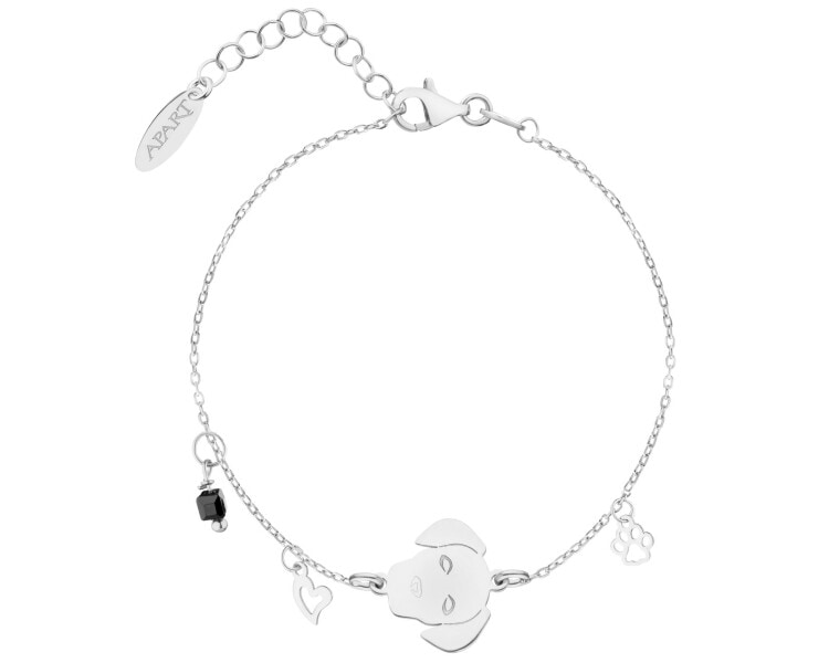 Bransoletka srebrna z cyrkonią - piesek, łapka, serce