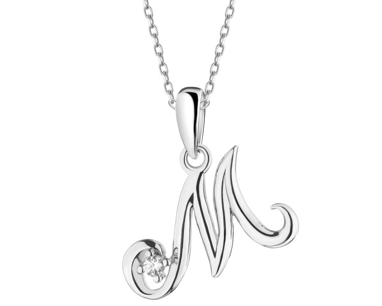 Rhodium Plated Silver Pendant with Cubic Zirconia