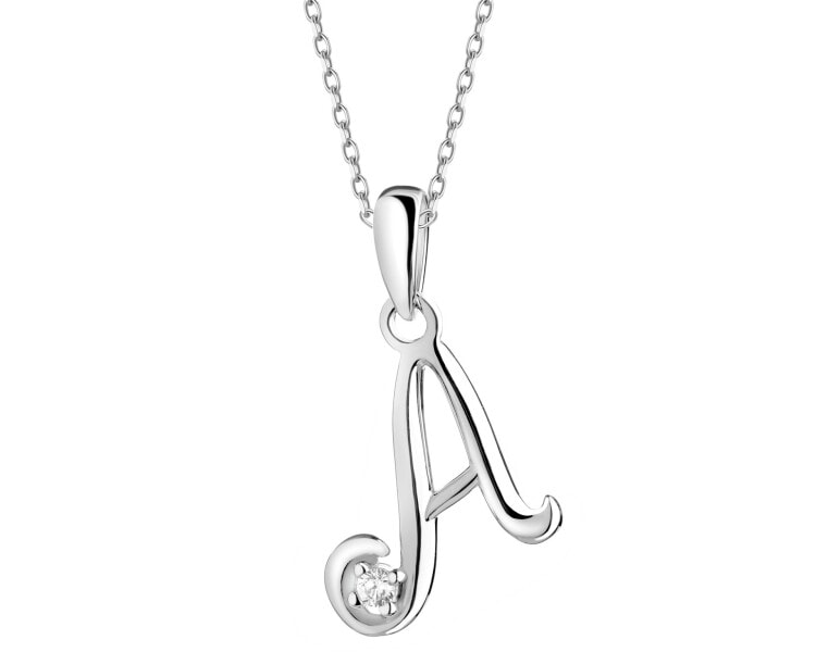Rhodium Plated Silver Pendant with Cubic Zirconia