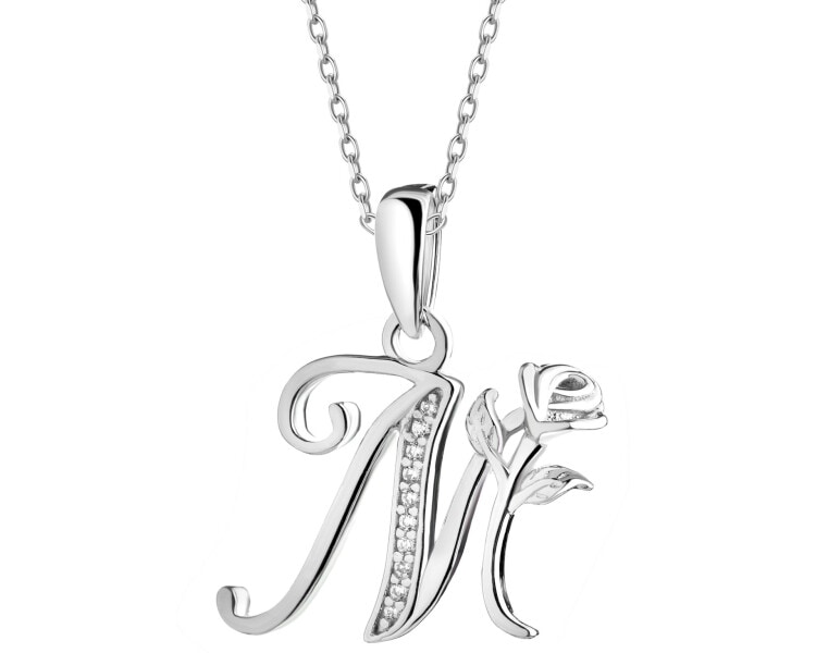 Rhodium Plated Silver Pendant with Cubic Zirconia