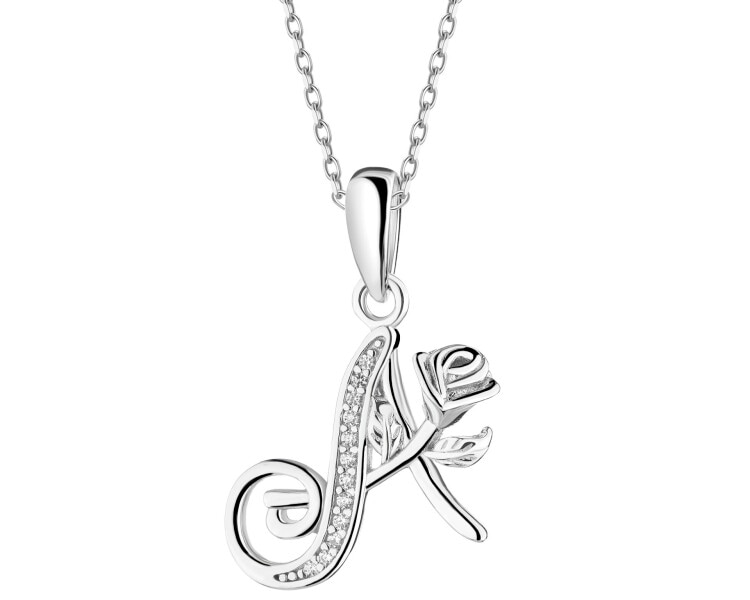 Rhodium Plated Silver Pendant with Cubic Zirconia