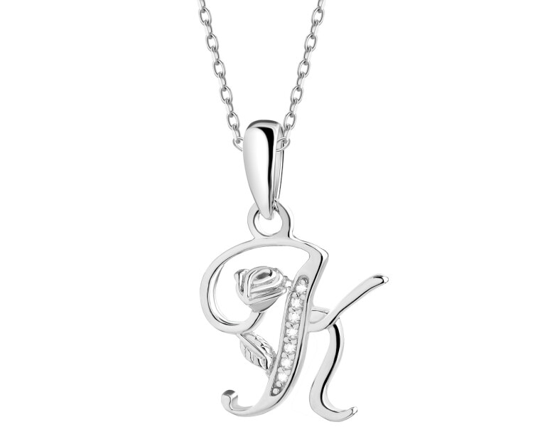 Rhodium Plated Silver Pendant with Cubic Zirconia
