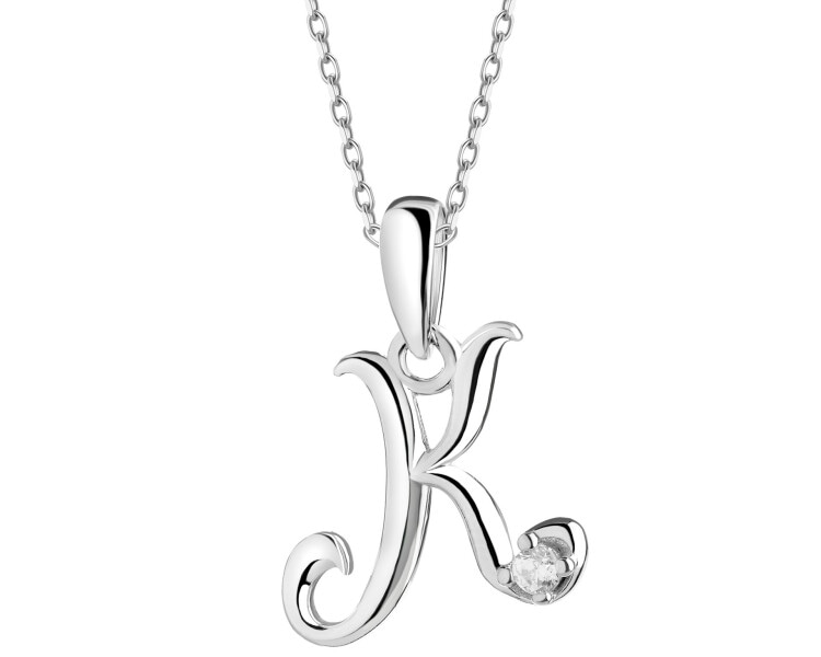 Rhodium Plated Silver Pendant with Cubic Zirconia