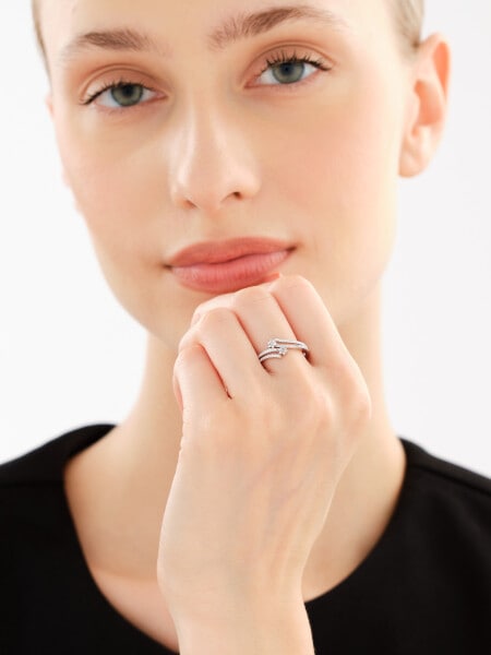 Rhodium Plated Silver Ring with Cubic Zirconia