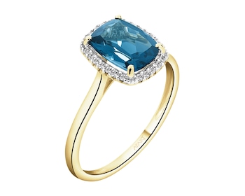 Zlatý prsten s diamanty a topazem London Blue - ryzost 585