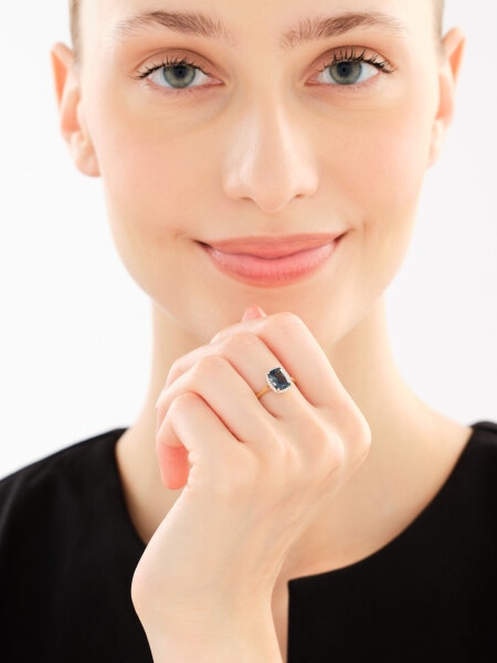 14 K Rhodium-Plated Yellow Gold Ring - fineness 14 K