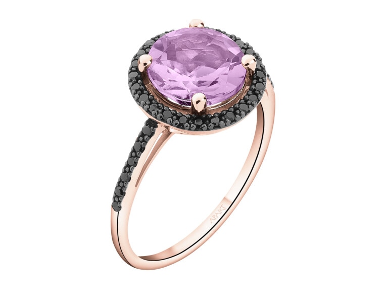Pierścionek z różowego złota z diamentami i ametystem - próba 585